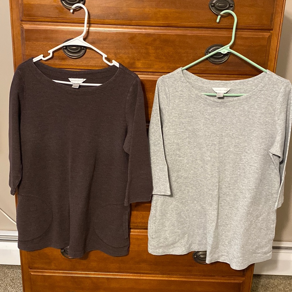 Brown and Light Gray 3/4 Sleeve Knit Tops with low side pockets!